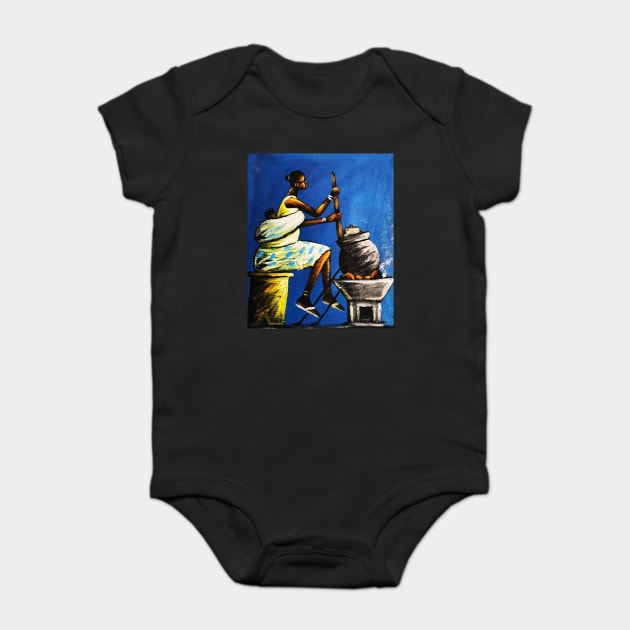 African Woman Preparing Food, Black History Artwork Baby Bodysuit by logiamerch